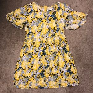 old navy yellow floral zip up dress